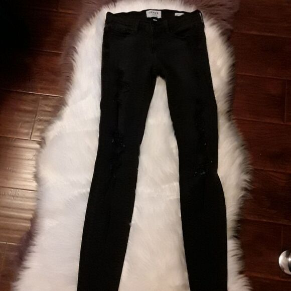 Frame Factory Faded Black Distressed Ripped Denim Jeans - Picture 2 of 8